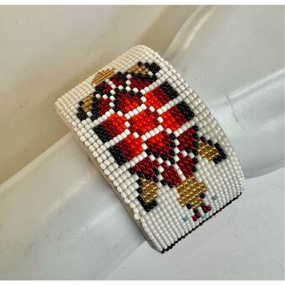 Handmade Beaded Cuff Bracelet – Turtle Design & Rainbow Stripes 🐢🌈 - Picture 1 of 8